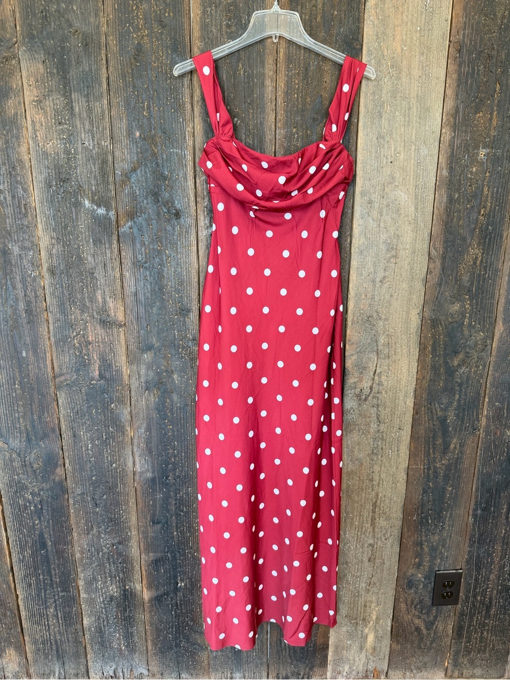 Princess Polly End Credits Off Shoulder Pleat Maxi Dress in red polka dot - Picture 5 of 10
